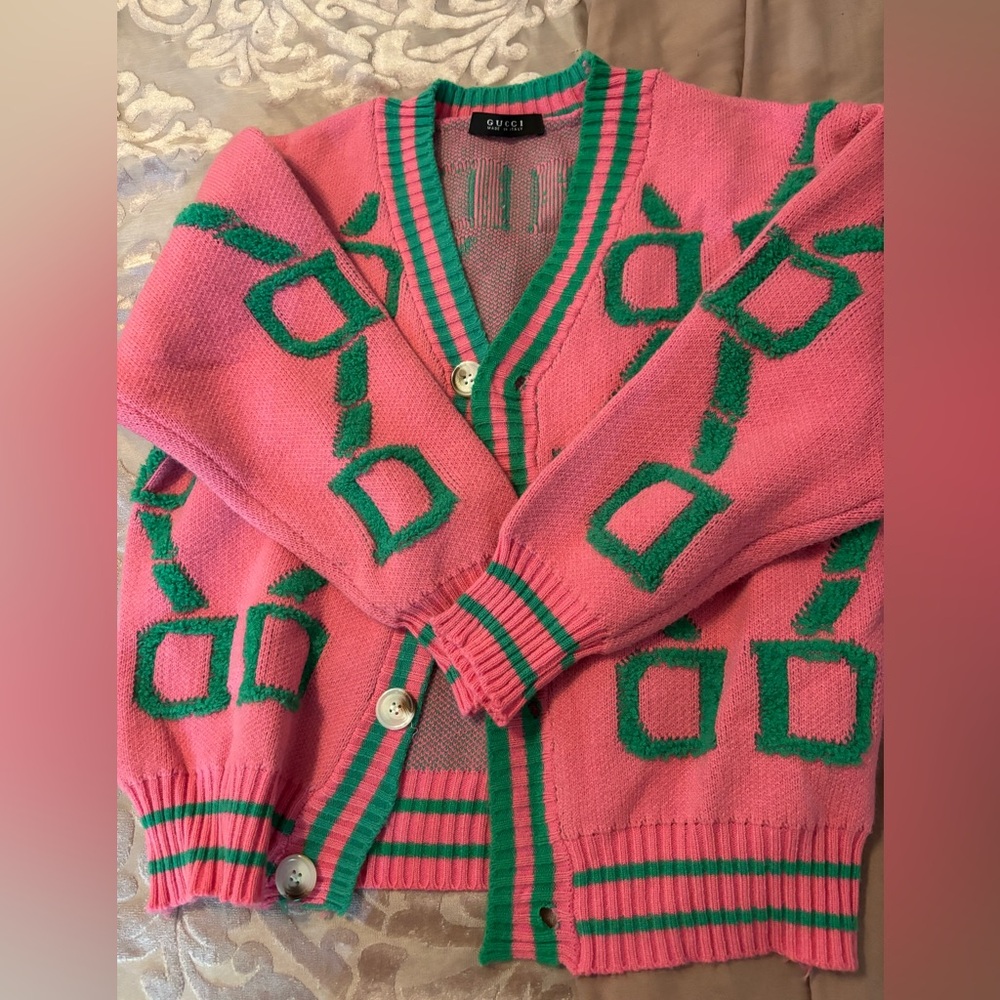 Pink and Green Cardigan with Geometric Pattern❌SOLD❌